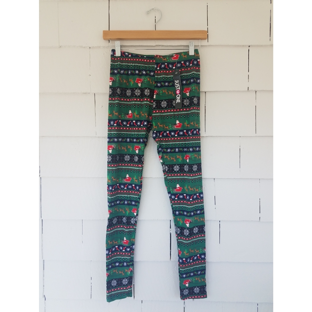 NWT Christmas Santa Reindeer Leggings Medium